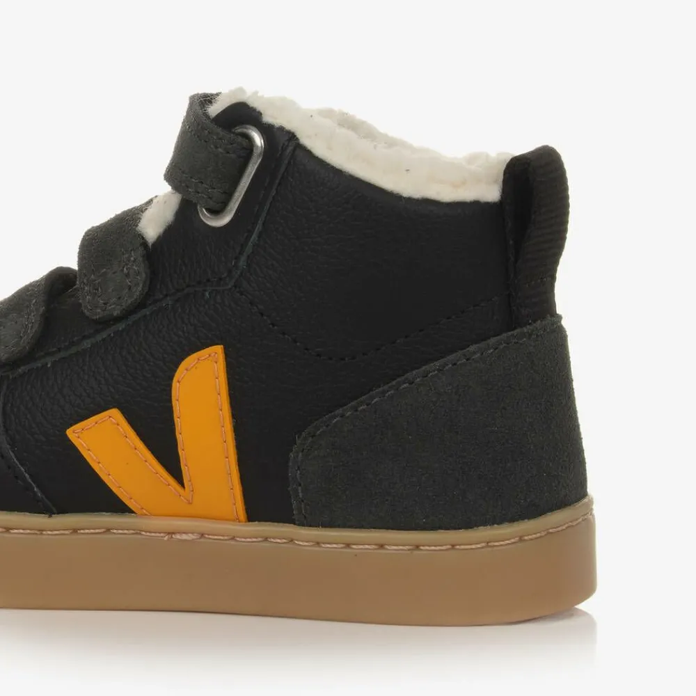 VEJA Trainers*Black & Yellow Leather V-10 Trainers