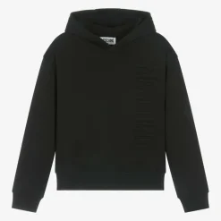 Moschino Kid-Teen Tops*Black Cotton Embossed Logo Hoodie