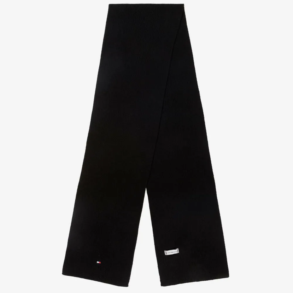 Tommy Hilfiger Scarves|Scarves*Black Cotton Knit Flag Logo Scarf