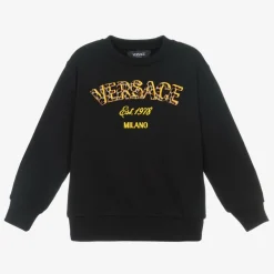 Versace Tops*Black Cotton Leopard Print Logo Sweatshirt
