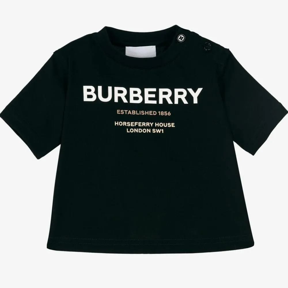 Burberry Tops*Black Cotton Logo Baby T-Shirt