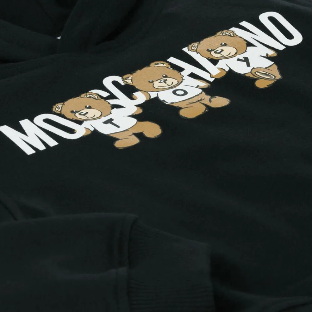 Moschino Kid-Teen Tops*Black Cotton Teddy Bear Hoodie