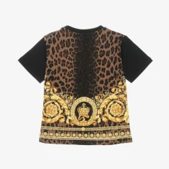 Versace Tops*Black Cotton Wild Barocco T-Shirt