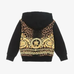 Versace Tops*Black Cotton Wild Barocco Zip-Up Top