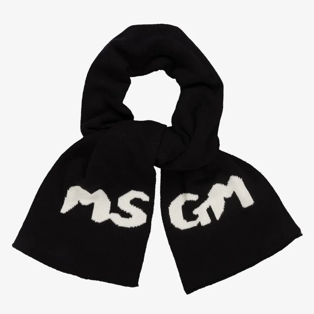 MSGM Scarves|Scarves*Black Knitted Cotton Scarf (151cm)