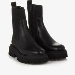 Moncler Enfant Boots*Black Leather Chelsea Boots