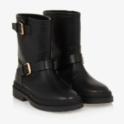 Versace Boots*Black Leather Medusa & Greca Boots
