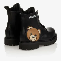 Moschino Kid-Teen Boots*Black Leather Teddy Bear Boots