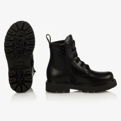 Moschino Kid-Teen Boots*Black Leather Teddy Bear Boots