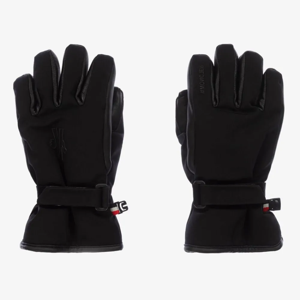 Moncler Enfant Snowwear|Snowwear*Black Leather Trimmed Ski Gloves