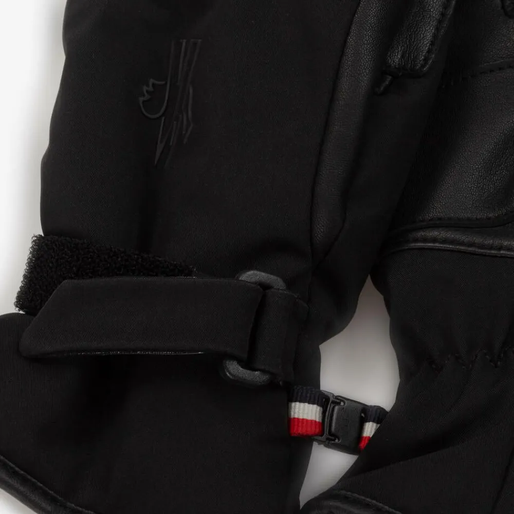 Moncler Enfant Snowwear|Snowwear*Black Leather Trimmed Ski Gloves