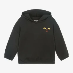 Mini Rodini Tops*Black Organic Cotton Cat Hoodie