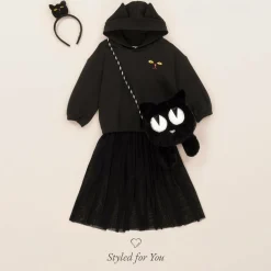 Mini Rodini Tops*Black Organic Cotton Cat Hoodie