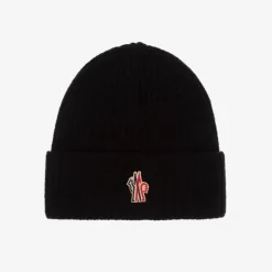 Moncler Enfant Hats*Black Wool Knit Beanie Hat