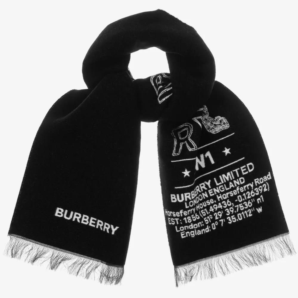 Burberry Scarves|Scarves*Black Wool Logo Scarf (127cm)