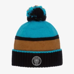 Deux par Deux Hats*Blue & Brown Knitted Pom-Pom Hat