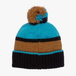 Deux par Deux Hats*Blue & Brown Knitted Pom-Pom Hat