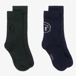 Molo Socks|Socks*Blue & Green Cotton Knit Socks (2 Pack) Oceanic
