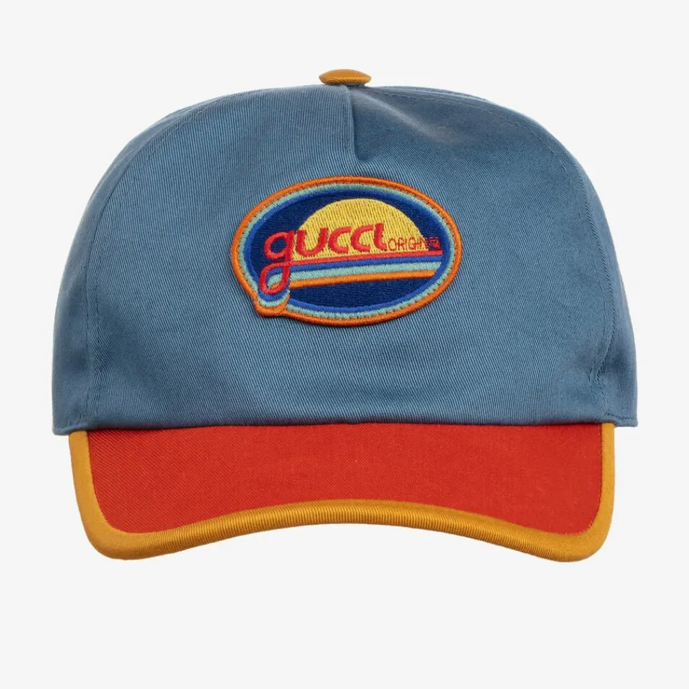 Gucci Hats*Blue & Orange Cotton Canvas Cap