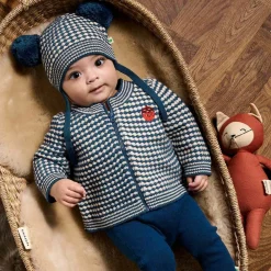 The Bonniemob Tops*Blue & White Chunky Knit Wool Cardigan