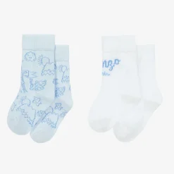 KENZO KIDS Socks*Blue & White Cotton Baby Socks (2 Pack)