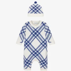 Burberry Gifts|Babysuits*Blue Check Wool & Cashmere Babysuit Set