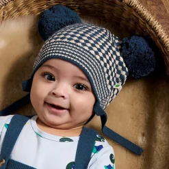 The Bonniemob Hats|Hats*Blue Check Wool & Organic Cotton Hat