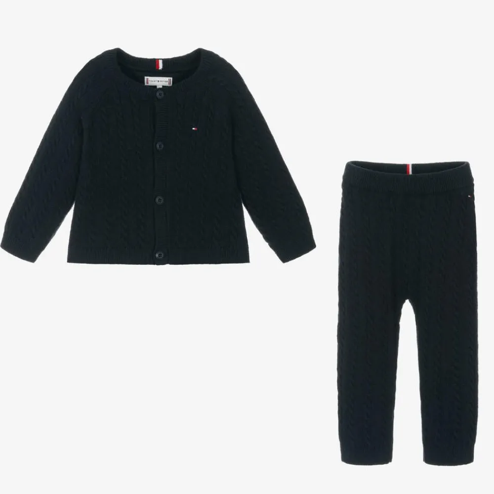 Tommy Hilfiger Outfit Sets|Outfit Sets*Blue Cotton & Wool Knit Baby Trouser Set