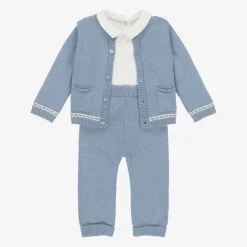 Mayoral Newborn Outfit Sets|Outfit Sets*Blue Cotton & Wool Knit Baby Trouser Set