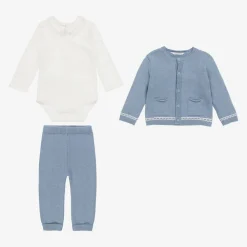Mayoral Newborn Outfit Sets|Outfit Sets*Blue Cotton & Wool Knit Baby Trouser Set