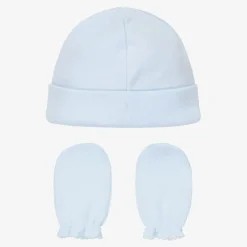 Babidu Hats*Blue Cotton Hat & Mittens Set
