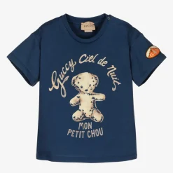 Gucci Tops*Blue Cotton Logo T-Shirt