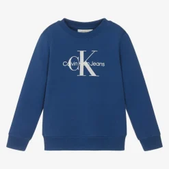 Calvin Klein Tops*Blue Cotton Monogram Sweatshirt