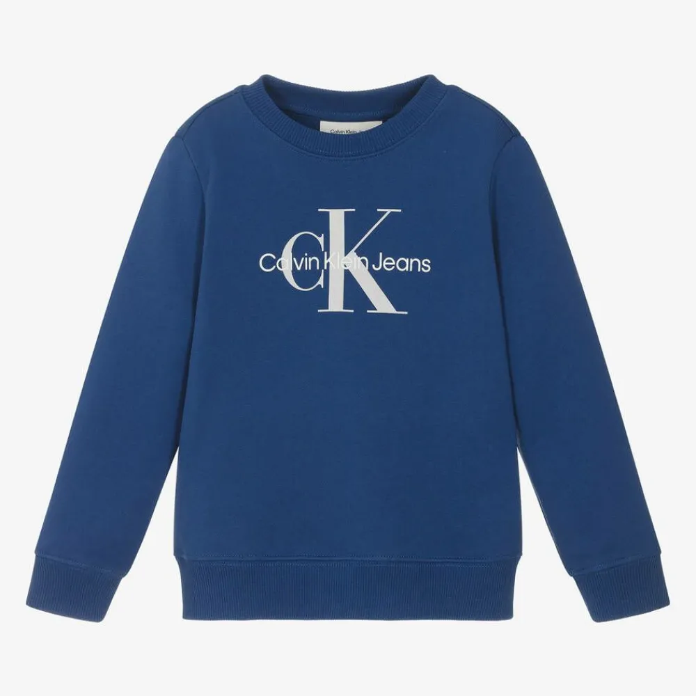 Calvin Klein Tops*Blue Cotton Monogram Sweatshirt