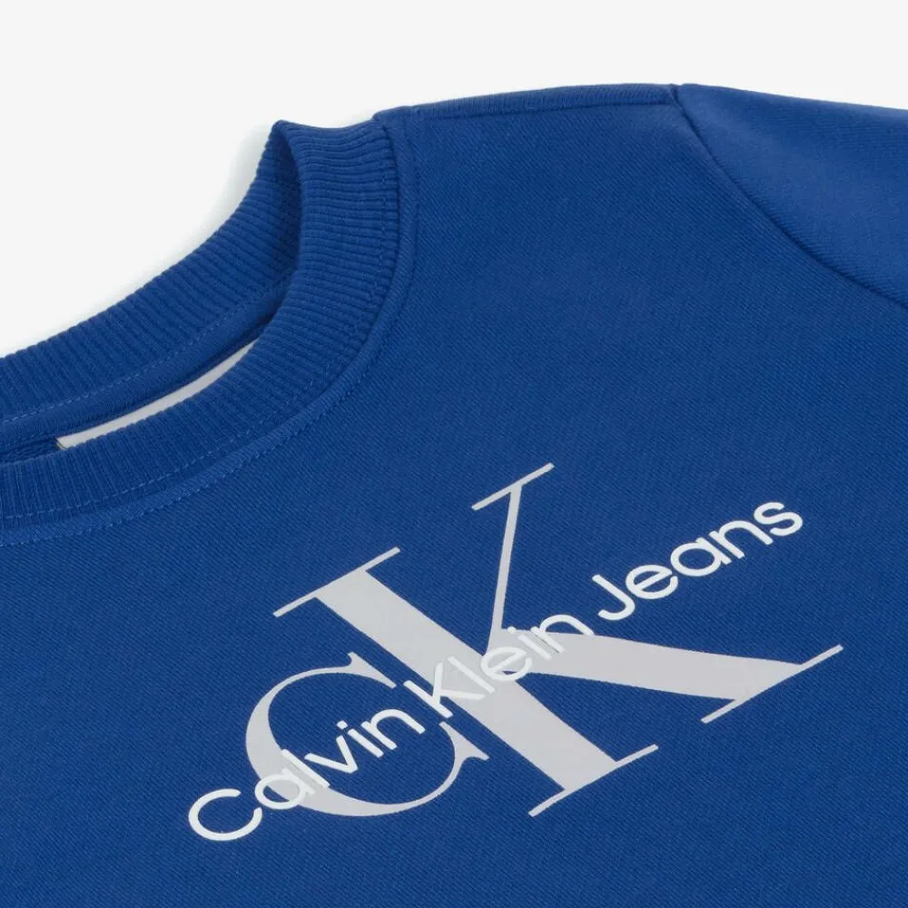 Calvin Klein Tops*Blue Cotton Monogram Sweatshirt
