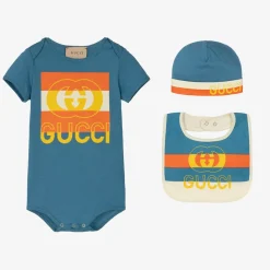 Gucci Gifts|Babysuits*Blue Cotton Shortie Gift Set