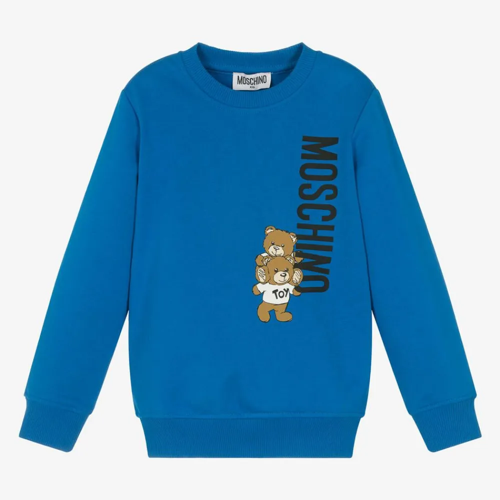 Moschino Kid-Teen Tops|Tops*Blue Cotton Teddy Bear Sweatshirt