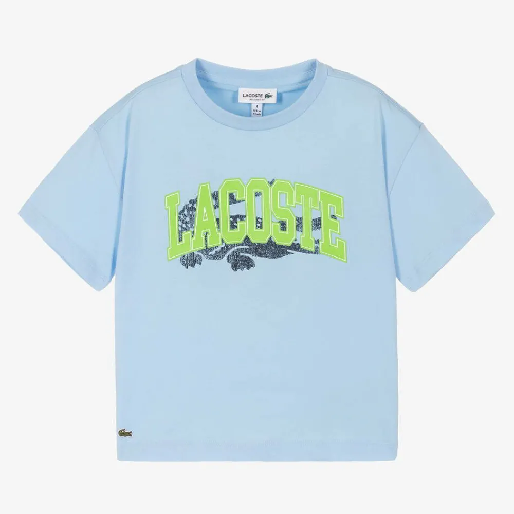 Lacoste Tops*Blue Cotton Varsity T-Shirt