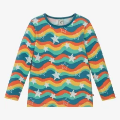 Frugi Tops*Blue Cotton Wavy Stripes & Stars Top