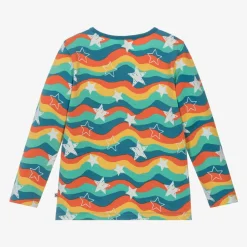 Frugi Tops*Blue Cotton Wavy Stripes & Stars Top