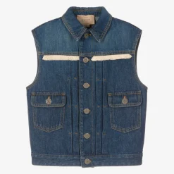 Gucci Coats & Jackets|Coats & Jackets*Blue Embroidered Logo Denim Gilet
