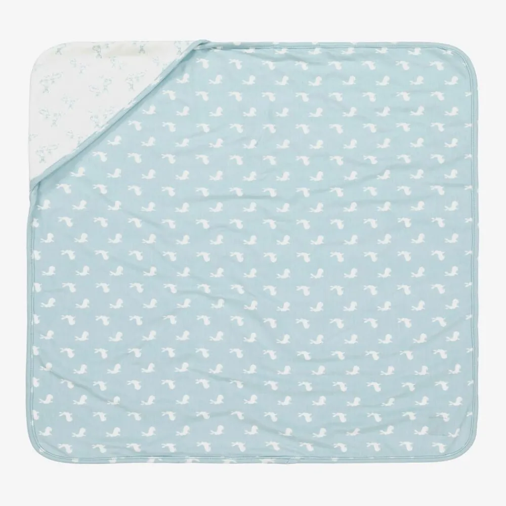 The Little Tailor Gifts*Blue Hare Print Reversible Cotton Blanket (69cm)