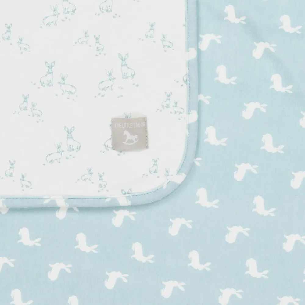 The Little Tailor Gifts*Blue Hare Print Reversible Cotton Blanket (69cm)
