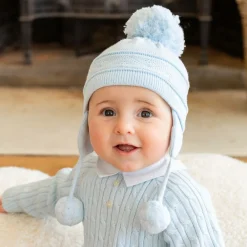Emile et Rose Hats|Hats*Blue Knitted Cotton Pom-Pom Hat