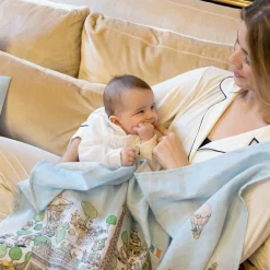 Atelier Choux Paris Gifts|Sleeping Accessories*Blue Organic Cotton Swaddle & Bib Set