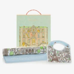 Atelier Choux Paris Gifts|Sleeping Accessories*Blue Organic Cotton Swaddle & Bib Set