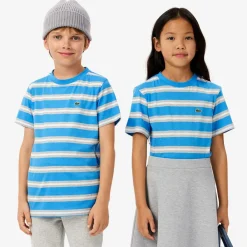 Lacoste Tops*Blue Striped Cotton T-Shirt