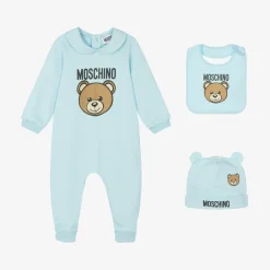 Moschino Baby Gifts|Babysuits*Blue Teddy Bear Cotton Babysuit Set