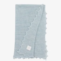 English Trousseau Blankets & Shawls*Blue Wool Baby Shawl (122cm)