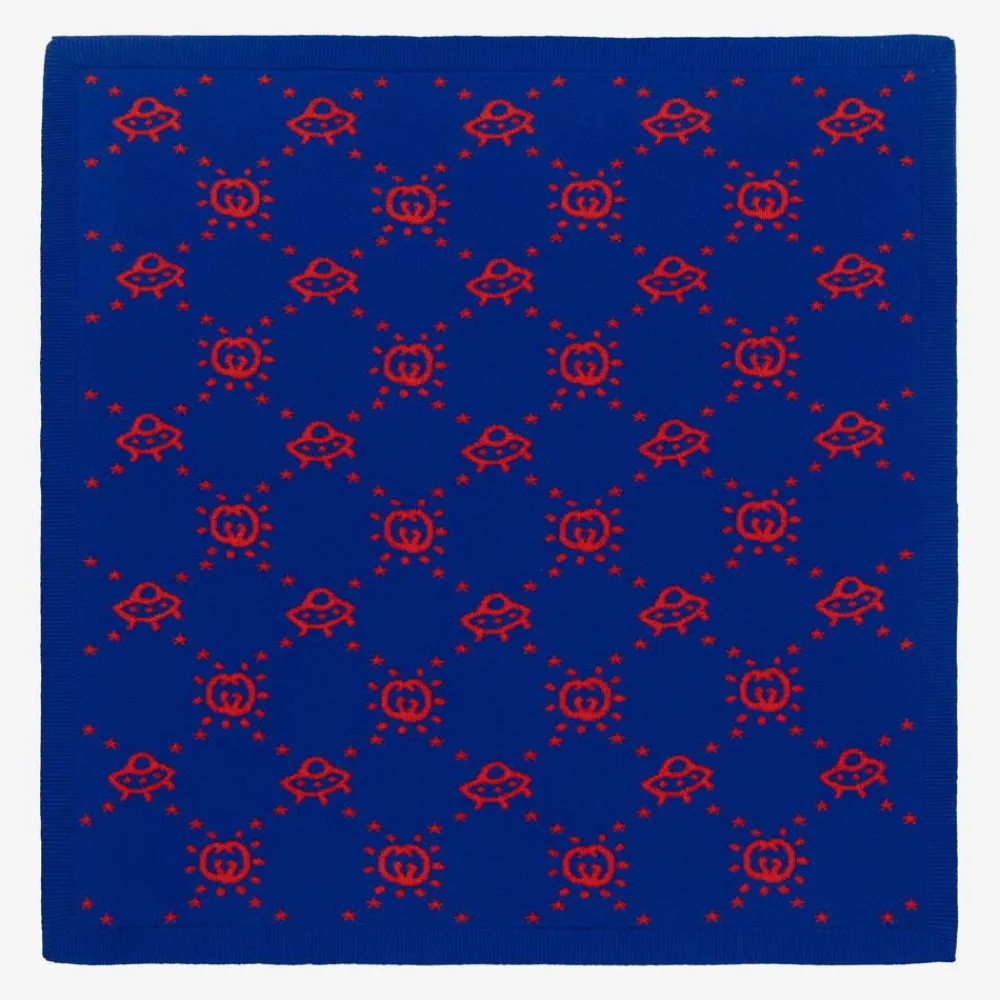 Gucci Gifts*Blue Wool Knitted Interlocking G Blanket (85cm)